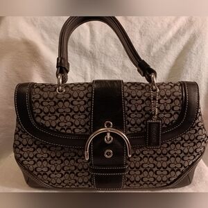 Signature Coach 7078 Black & Gray Top Handle Canvas/Leather Boho Small Bag EUC